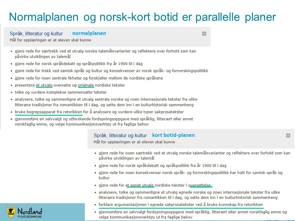 Normalplanen og norsk-kort botid er parallelle planer