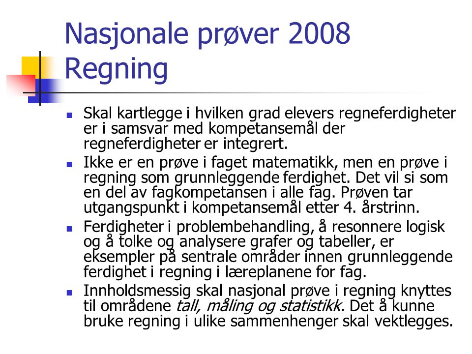 Nasjonale prøver 2008 Regning