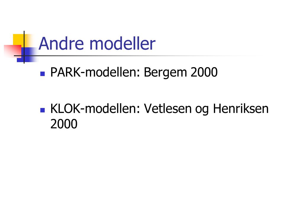 Andre modeller PARK-modellen: Bergem 2000