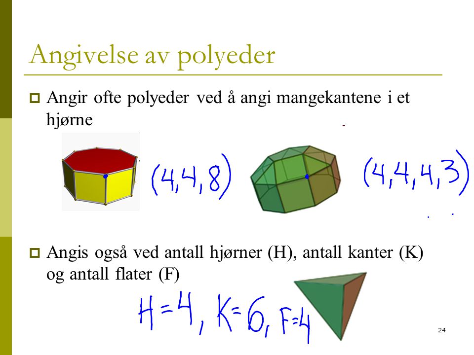 Angivelse av polyeder Angir ofte polyeder ved å angi mangekantene i et hjørne.