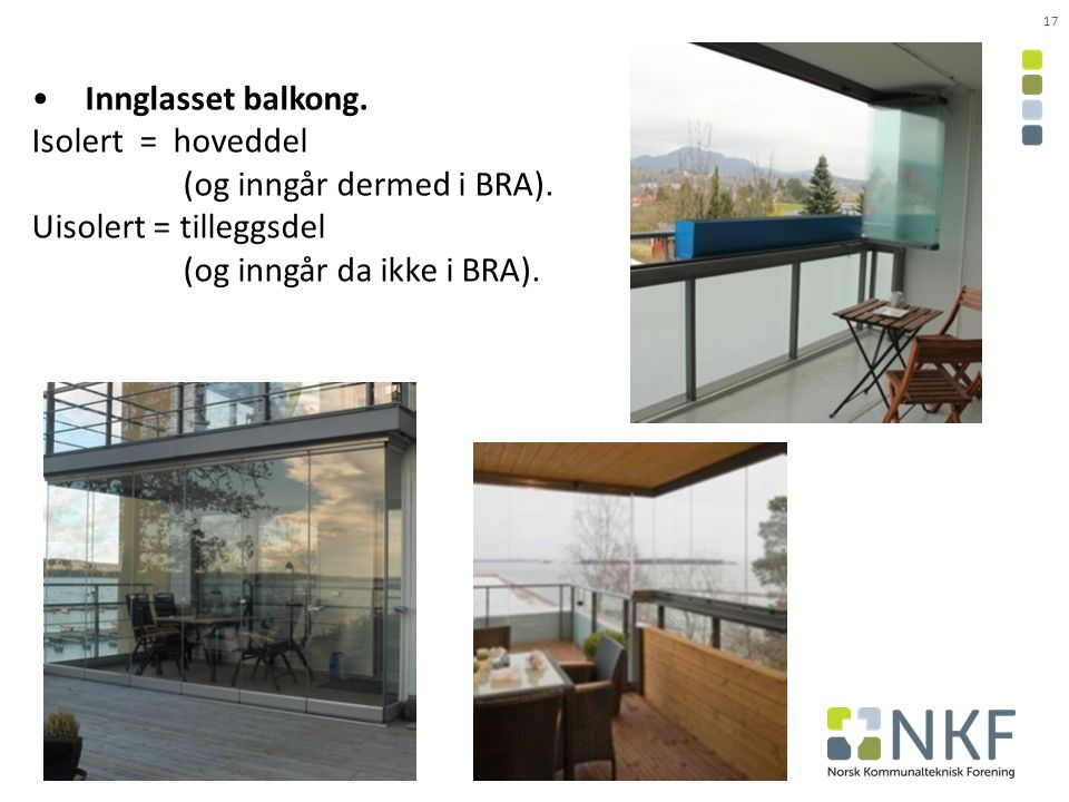 • Innglasset balkong. Isolert = hoveddel (og inngår dermed i BRA).