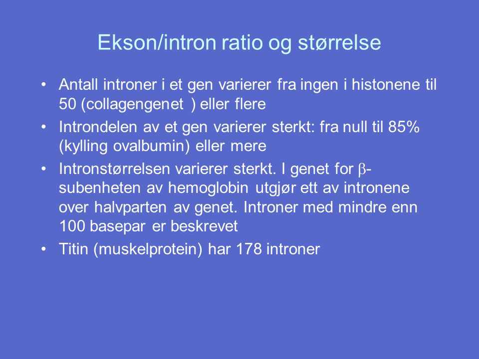 Ekson/intron ratio og størrelse