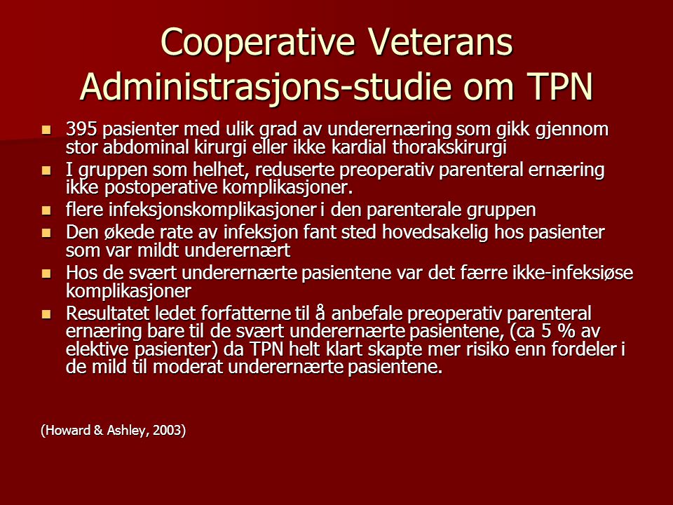 Cooperative Veterans Administrasjons-studie om TPN