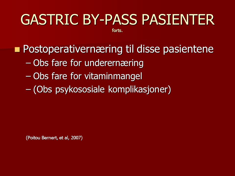 GASTRIC BY-PASS PASIENTER forts.